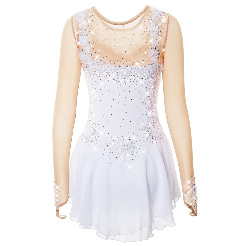 Figure Skating Dress Women's Girls' Ice Skating Dress Outfits Light Yellow Yan pink Violet Flower Mesh Spandex Lace High Elasticity Training Competition Skating Wear Flower Dumb Light Ice Skating3