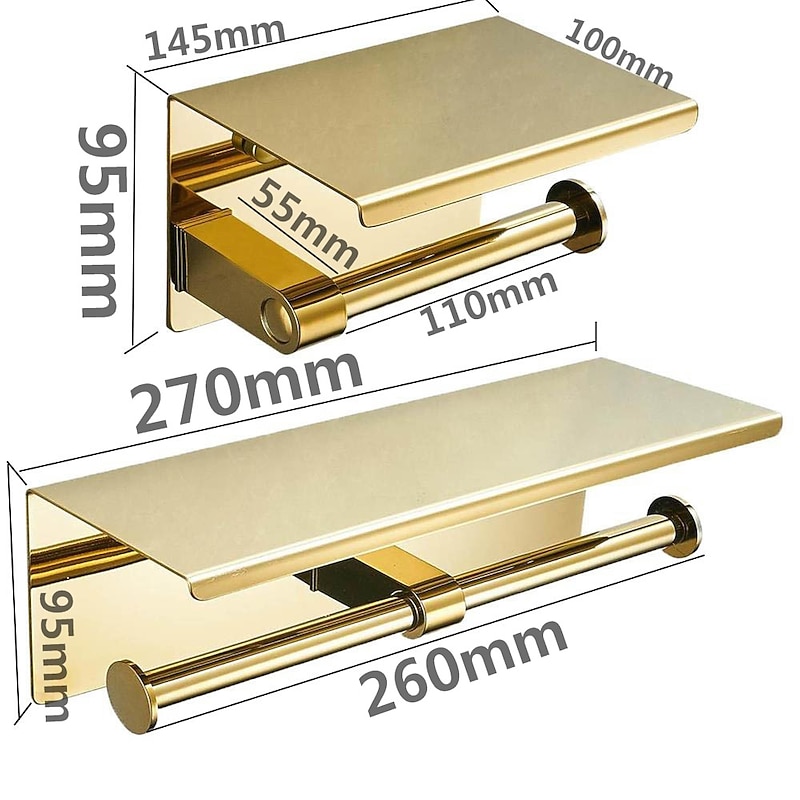 Toilet Paper Holder Multifunction Stainless Steel Bathroom Shelf Double Rods Wall Mounted 1pc4