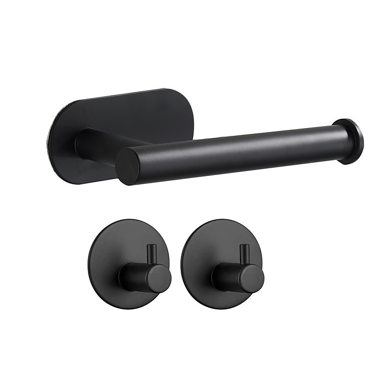 Toilet Paper Holder & 2Wall Hooks Sets Self Adhesive Wall Mount Stainless Steel Bathroom Accessories(Black/Golden/Silvery)4