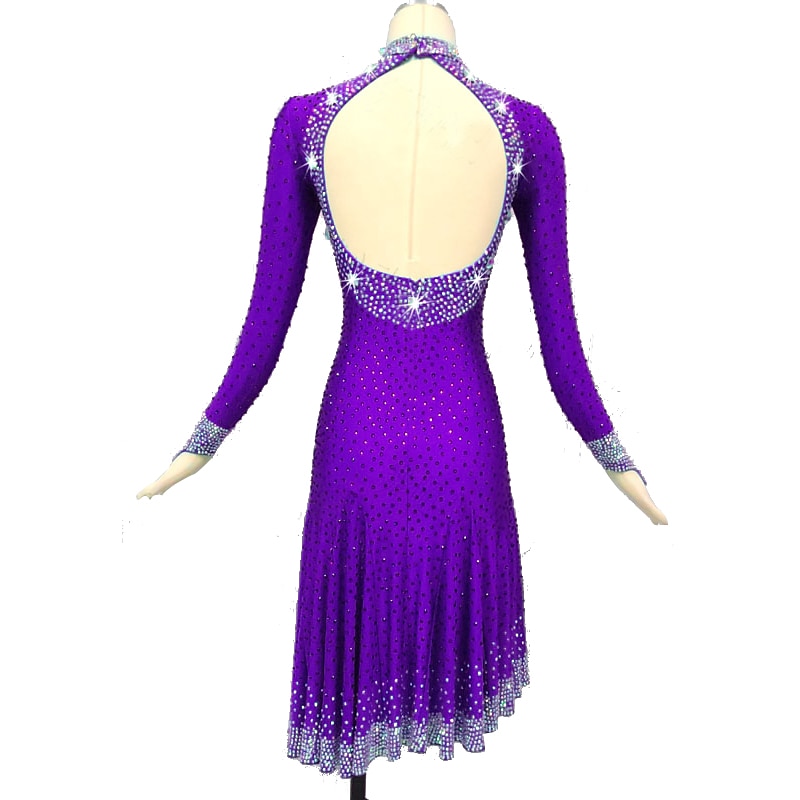 Dance Salsa Latin Dance Dress Crystals / Rhinestones Women's Training Performance Long Sleeve High Spandex / Jazz2