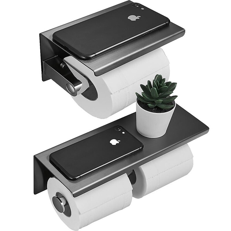 Multifunction Toilet Paper Holder with Mobile Phone Storage Shelf Stainless Steel for Bathroom Wall Mounted 1pc