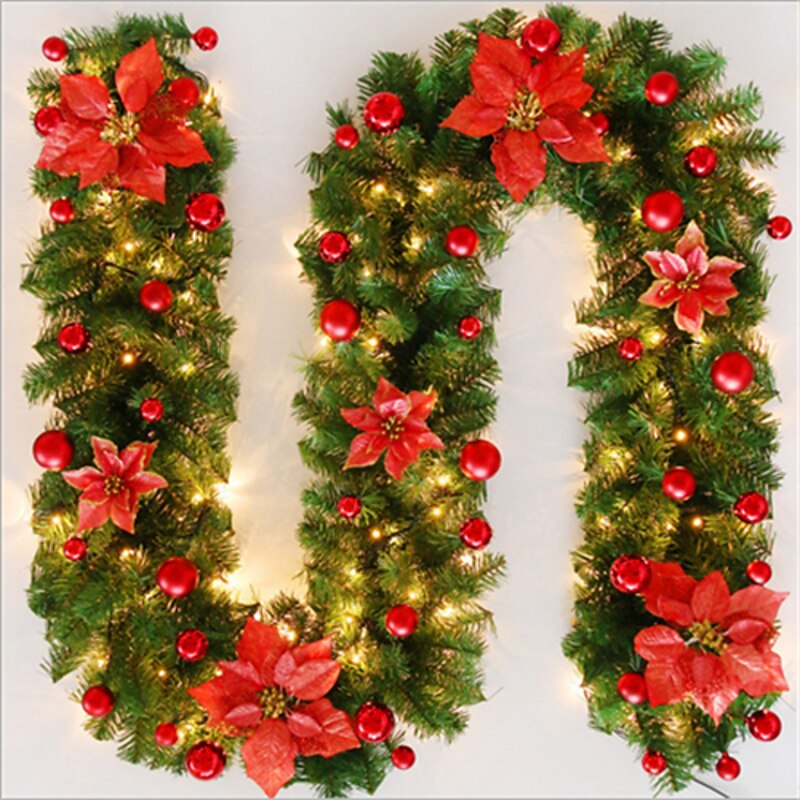2.7m Christmas Decorations Garland With Light Garland for Stairs Christmas Tree Vine Decoration Encryption Luxury Pendant Christmas Tree Festival Decorations Gold And Red Garland Set