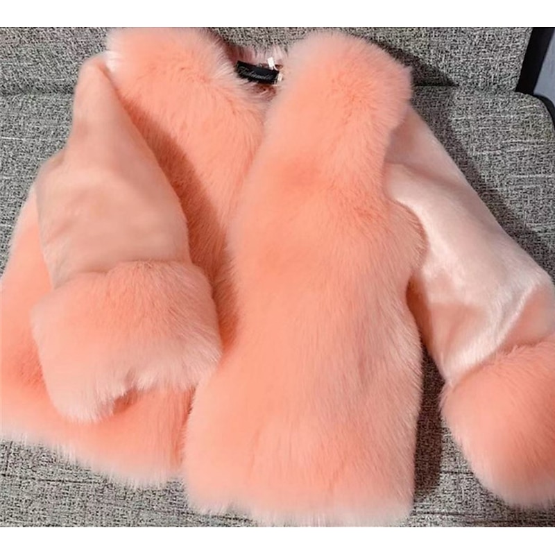 Kids Girls' Down & Cotton Padded Faux Fur Coat Solid Color Basic School Faux Fur Coat Outerwear 4-12 Years Fall Black Pink Red4