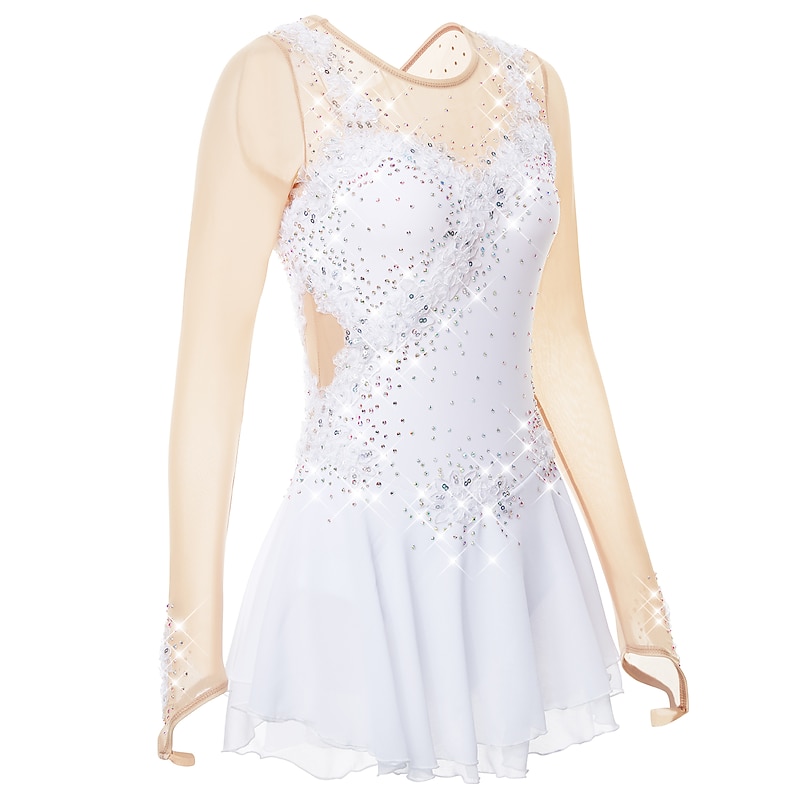 Figure Skating Dress Women's Girls' Ice Skating Dress Outfits Light Yellow Yan pink Violet Flower Mesh Spandex Lace High Elasticity Training Competition Skating Wear Flower Dumb Light Ice Skating4