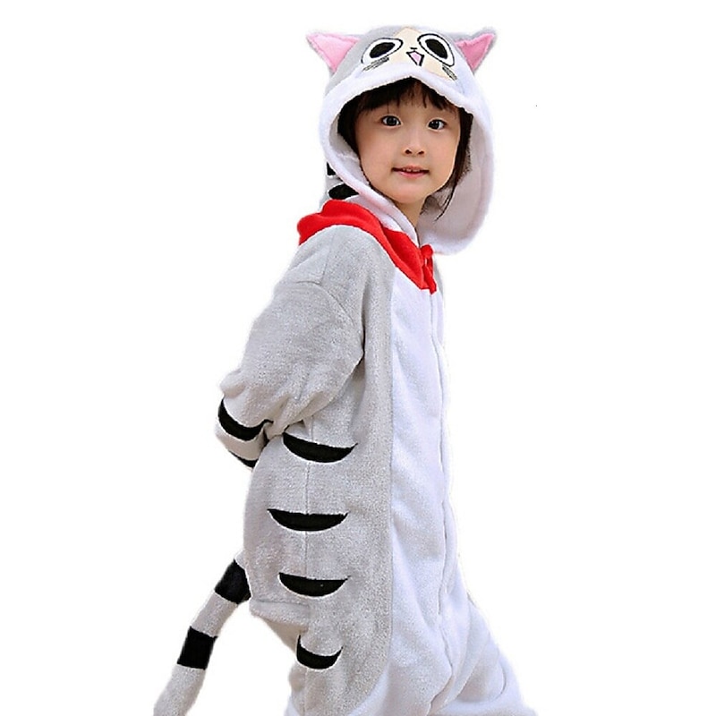 Kid's Animal Onesie Costume Carnival Costume Cat Tiger Onesie Pajamas Kigurumi Pajamas Funny Costume For Boys and Girls Carnival Cartoon