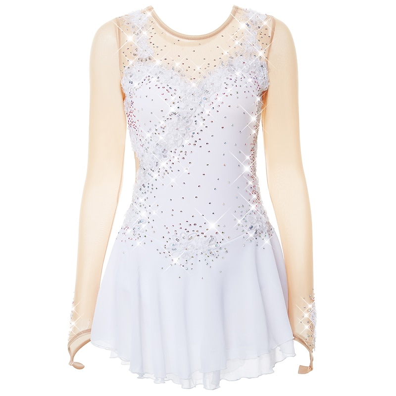 Figure Skating Dress Women's Girls' Ice Skating Dress Outfits Light Yellow Yan pink Violet Flower Mesh Spandex Lace High Elasticity Training Competition Skating Wear Flower Dumb Light Ice Skating2