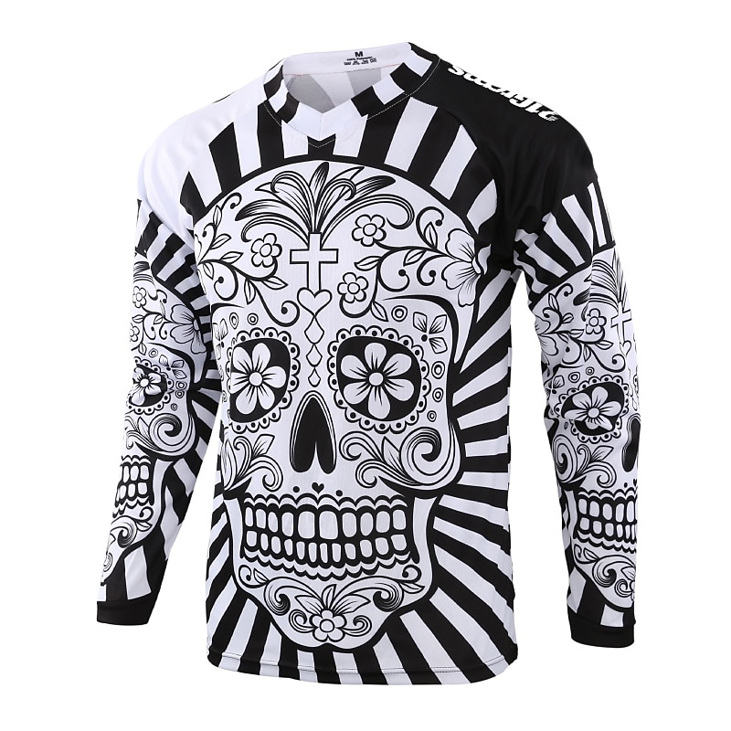 Men's Cycling Jersey Downhill Jersey Dirt Bike Jersey Skull Patterned Sugar Skull Long Sleeve Bike Jersey Top with 3 Rear Pockets Mountain Bike MTB Road Bike Cycling Thermal Warm UV Resistant Cycling2