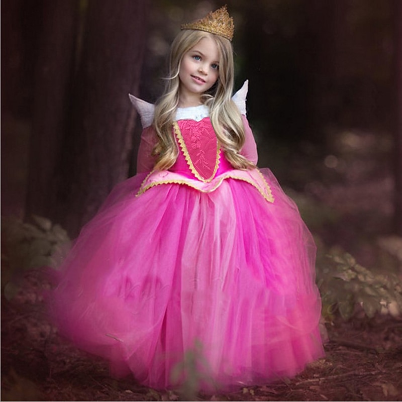 Cinderella Dress Flower Girl Dress Girls' Movie Cosplay A-Line Slip Rosy Pink Blue Dress Christmas Masquerade World Book Day Costumes3