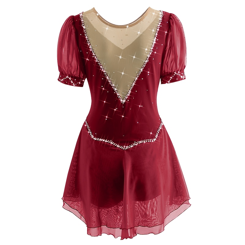 Figure Skating Dress Women's Ice Skating Dress Yan pink Violet White / White Mesh Spandex Leisure Sports Practice Competition Skating Wear Handmade Short Sleeve Skating / Rhinestone3
