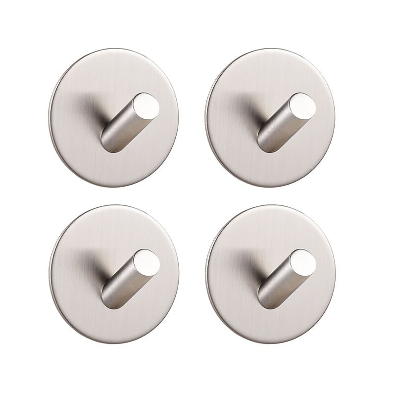 Self-adhesive Round Hooks Durable Stainless Steel Wall Mounted Waterproof Hooks for Bathroom Brushed 4pcs4