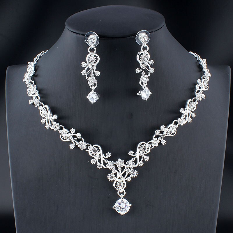 Hoop Earrings 1 set White Cubic Zirconia Rhinestone Zinc 1 Necklace Earrings Women's Basic Elegant Korean Classic Drop Feather Jewelry Set For Party Wedding Carnival / Bridal Jewelry Sets2