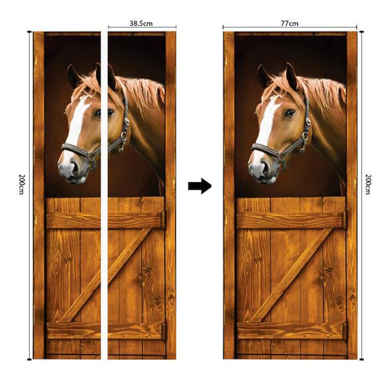 3D Horse Door Stickers Stable Decor DIY Home Decoration Closet Poster Door Stickers for bedroom living room 77*200CM2