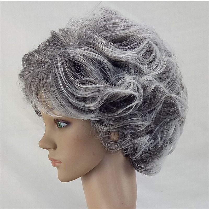 Synthetic Wig Curly Asymmetrical Machine Made Wig Ombre Short Ombre Grey Synthetic Hair 5 inch Women's Ombre Gray / Daily Wear4