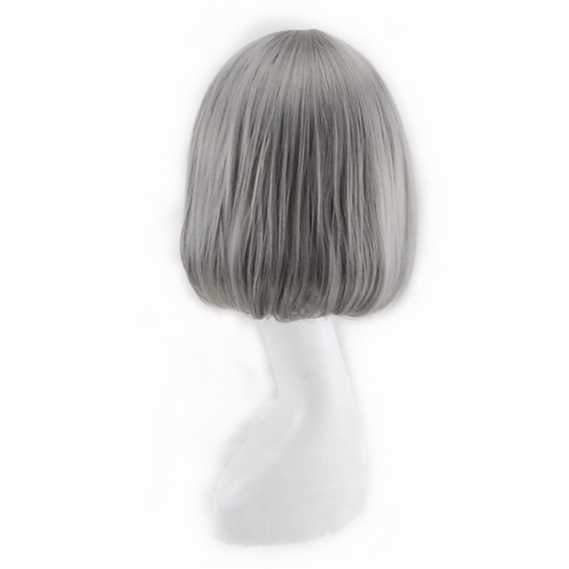 Gray Wigs for Women Synthetic Wig Curly Bob Neat Bang Wig Short Grey Synthetic Hair 13 Inch Best Quality Gray3