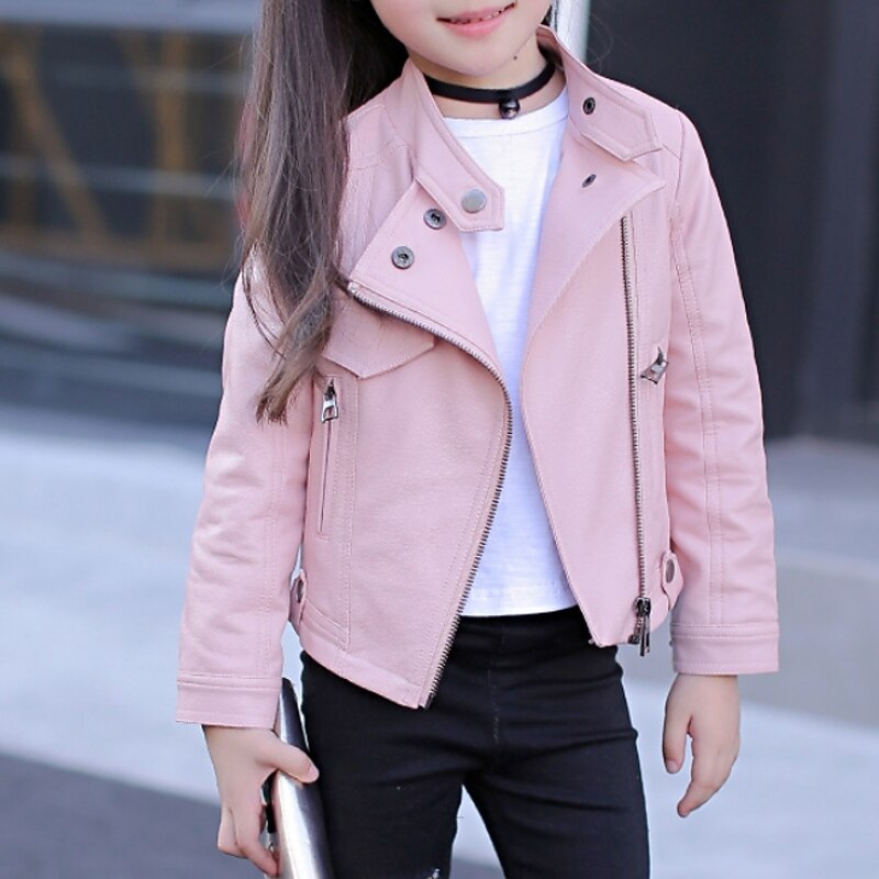 Girls' Black Leather Jacket Solid Colored Jacket & Coat Basic PU Toddler School3