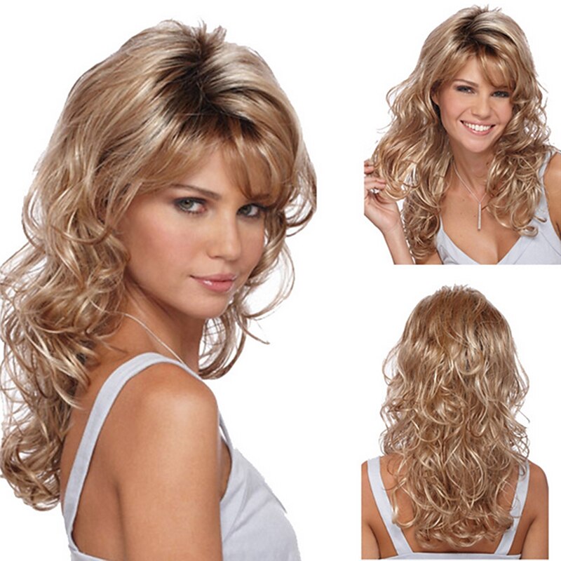 Synthetic Wig Curly Asymmetrical Machine Made Wig Blonde Long Blonde Synthetic Hair 27 inch Women's Blonde / Daily Wear
