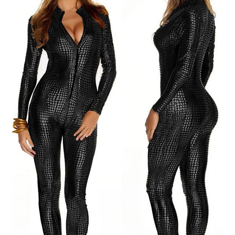Zentai Suits Cosplay Costume Catsuit Cater Motorcycle Girl Carnival Costume Full Body Suit Women's Solid Color Cosplay Sexy Costume Animal Snakeskin Costume for Halloween Carnival Masquerade Adults'4