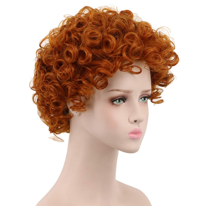 Orange Wigs for Women Synthetic Wig Curly Pixie Cut Wig Short Red Synthetic Hair 8 Inch Women's Synthetic Red3