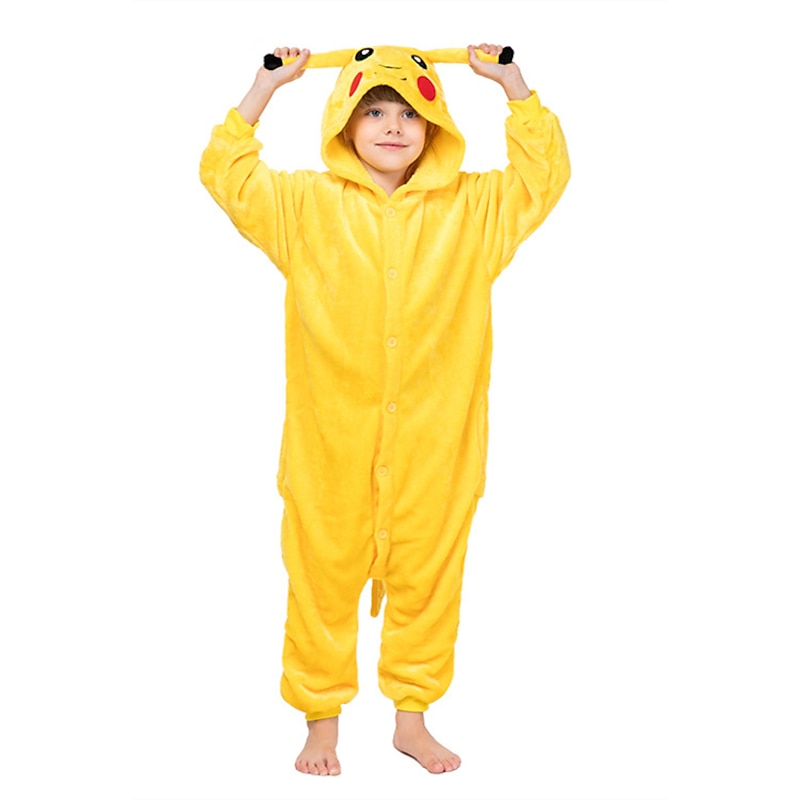 Set with Flannel Onesie Kigurumi Pajamas Claw Slippers 2 PCS Set Nightwear Camouflage Cute Pika Pika Cartoon Animal Kid's Unisex  Cozy Homewear2