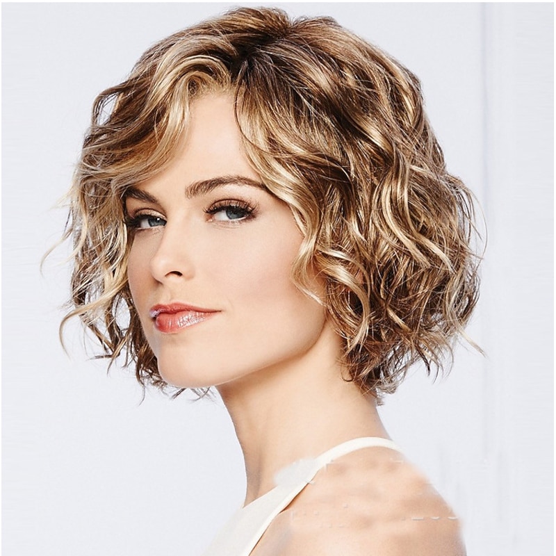 Blonde Wigs for Women Synthetic Wig Curly Asymmetrical Wig Short Golden Brown#12 Heat Resistant Ajustable Wigs2