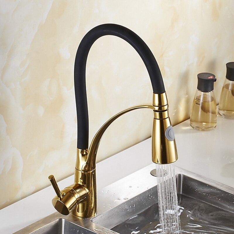 Single Handle Kitchen Faucet, Electroplated One Hole Pull Out/Centerset/Tall/­High Arc, Brass Kitchen Faucet4