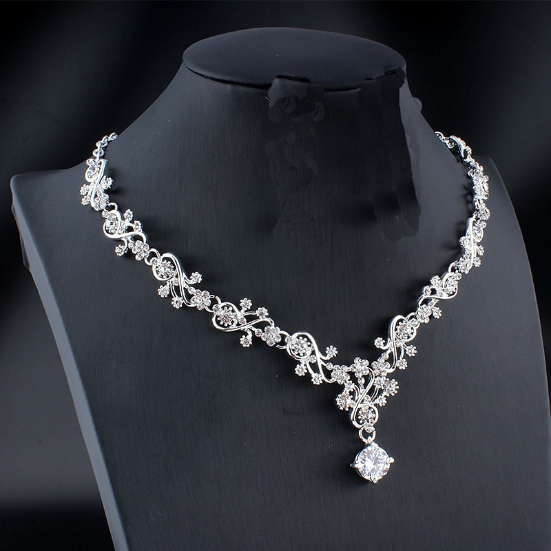 Hoop Earrings 1 set White Cubic Zirconia Rhinestone Zinc 1 Necklace Earrings Women's Basic Elegant Korean Classic Drop Feather Jewelry Set For Party Wedding Carnival / Bridal Jewelry Sets3