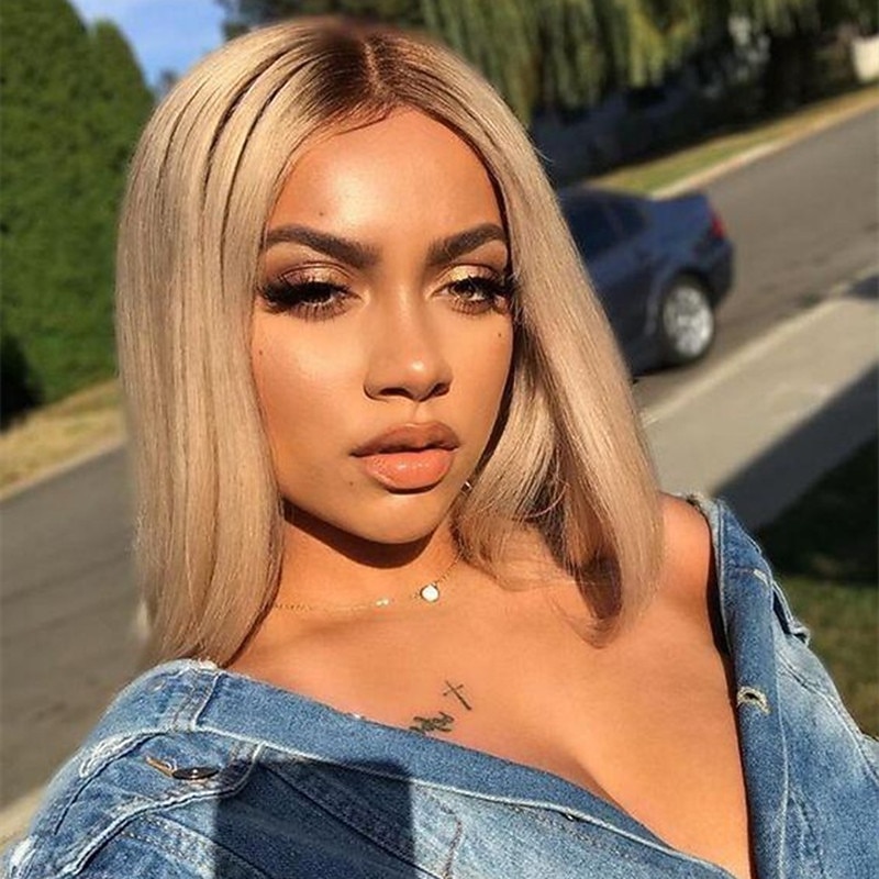 Synthetic Wig Straight kinky Straight Asymmetrical Machine Made Wig Blonde Long Blonde Synthetic Hair 27 inch Women's Middle Part Blonde / Daily Wear barbiecore Wigs4