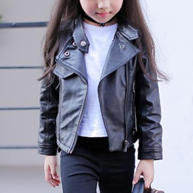 Girls' Black Leather Jacket Solid Colored Jacket & Coat Basic PU Toddler School