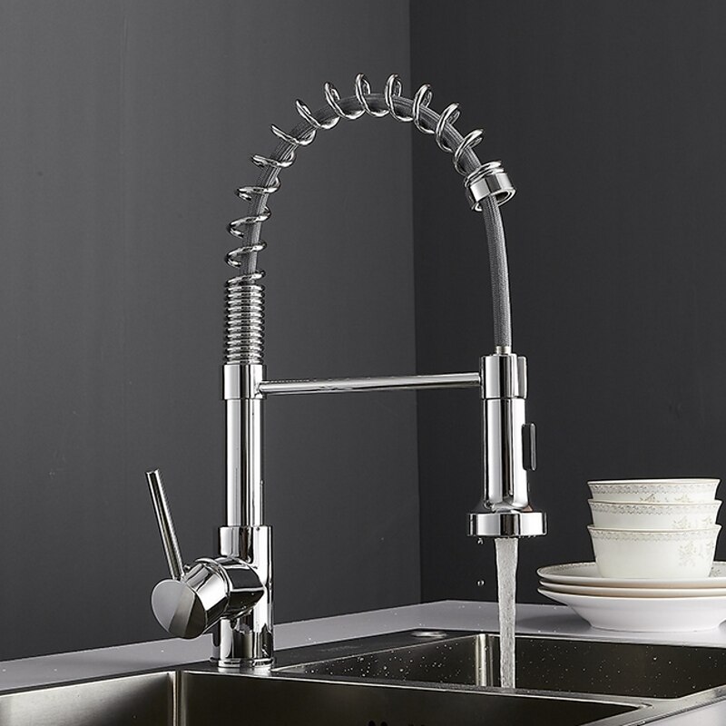 Single Handle Kitchen Faucet, Electroplated One Hole Pull Out Standard Spout/Centerset, Brasss Contemporary Kitchen Faucet2