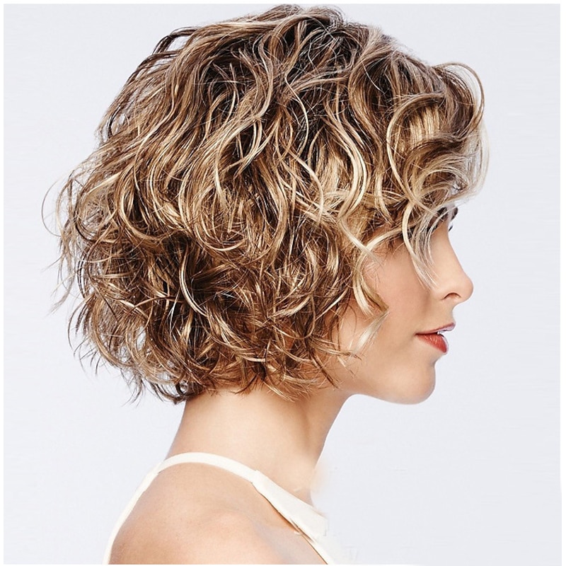 Blonde Wigs for Women Synthetic Wig Curly Asymmetrical Wig Short Golden Brown#12 Heat Resistant Ajustable Wigs4