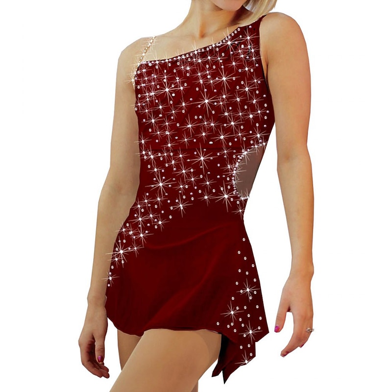 Figure Skating Dress Women's Girls' Ice Skating Dress Outfits Black White Yellow Spandex High Elasticity Training Competition Skating Wear Patchwork Crystal / Rhinestone Sleeveless Ice Skating Figure4