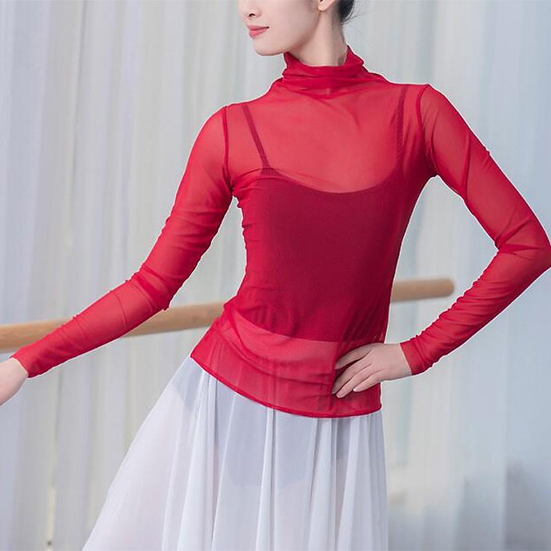 Breathable Ballet Top Split Joint Women's Training Performance Long Sleeve POLY3