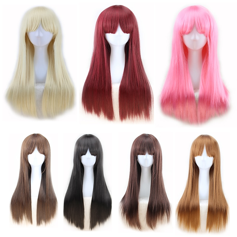 Blonde Wigs for Women Synthetic Wig Straight Kinky Straight Asymmetrical Wig Long Light Blonde/ Light Brown /Brown /Pink Natural Black Synthetic Hair Halloween Wigs