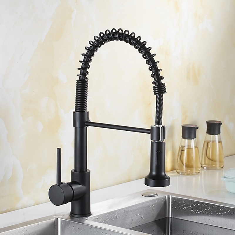 Kitchen Sink Mixer Faucet with Pull Down Sprayer, 360 swivel High Arc Single Handle Spring Kitchen Taps Deck Mounted, One Hole Brass Kitchen Sink Faucet Centerset Water Taps3