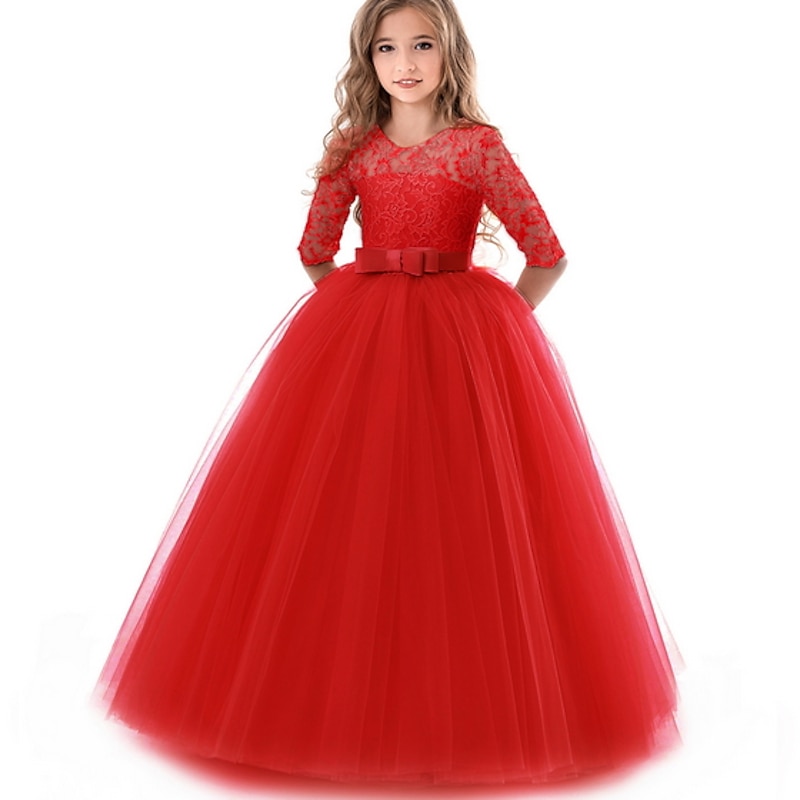 Kids Girls' Flower Girl Dress Dress Flower Wedding Party Elegant Polyester Swing Dress Tulle Dress White Pink Red