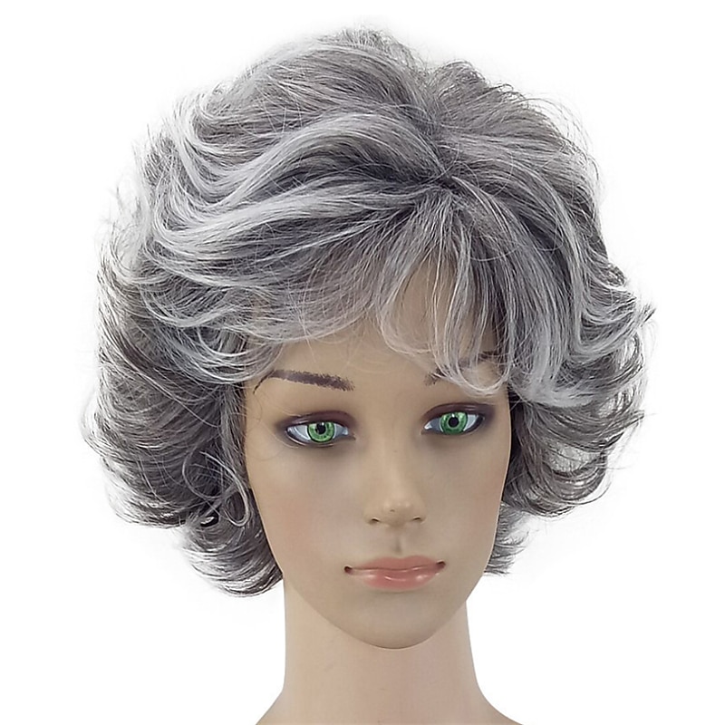 Synthetic Wig Curly Asymmetrical Machine Made Wig Ombre Short Ombre Grey Synthetic Hair 5 inch Women's Ombre Gray / Daily Wear3
