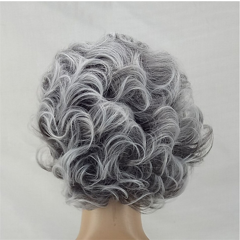 Synthetic Wig Curly Asymmetrical Machine Made Wig Ombre Short Ombre Grey Synthetic Hair 5 inch Women's Ombre Gray / Daily Wear2