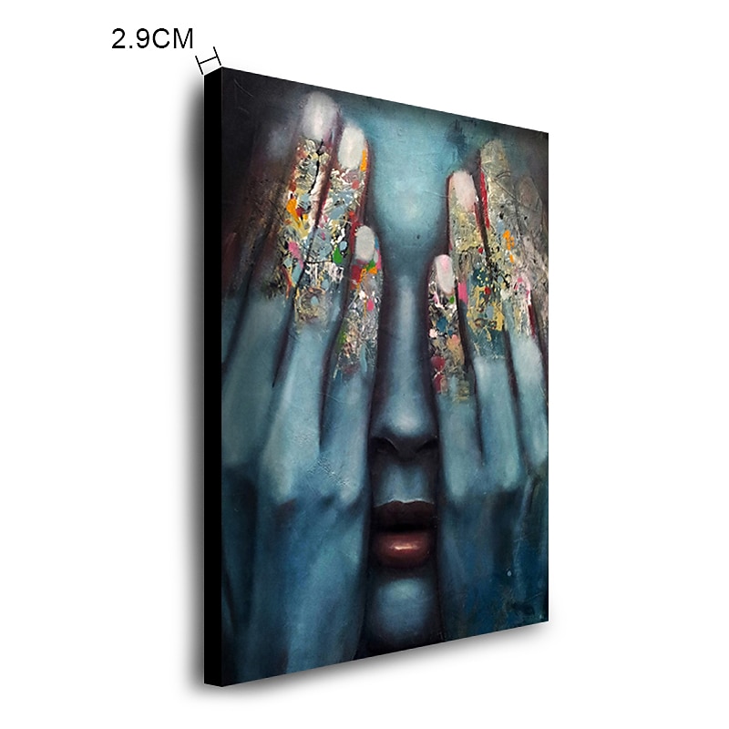 Oil Painting 100% Handmade Hand Painted Wall Art On Canvas Covering People Eyes Blue Women Face Abstract Modern Home Decoration Decor Rolled Canvas With Stretched Frame 40*60cm/60*90cm3