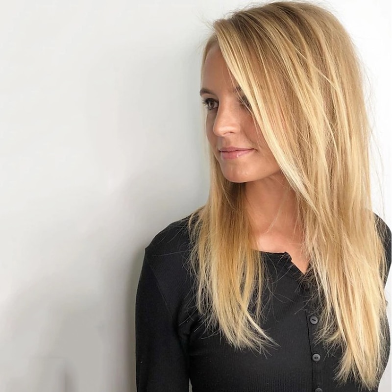 Synthetic Wig Straight Asymmetrical Machine Made Wig Blonde Long Blonde Synthetic Hair 21 inch Women's Best Quality Blonde / Daily Wear2