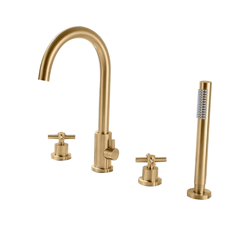 Bathtub Faucet - Contemporary Nickel Brushed Roman Tub Brass Valve Bath Shower Mixer Taps / Two Handles Four Holes