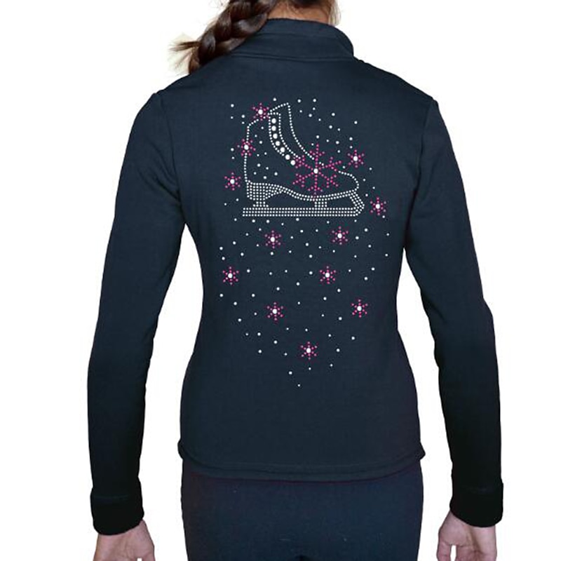 Figure Skating Fleece Jacket Women's Girls' Ice Skating Jacket Outfits Top Black Spandex High Elasticity Training Practice Professional Skating Wear Handmade Crystal / Rhinestone Long Sleeve Ice