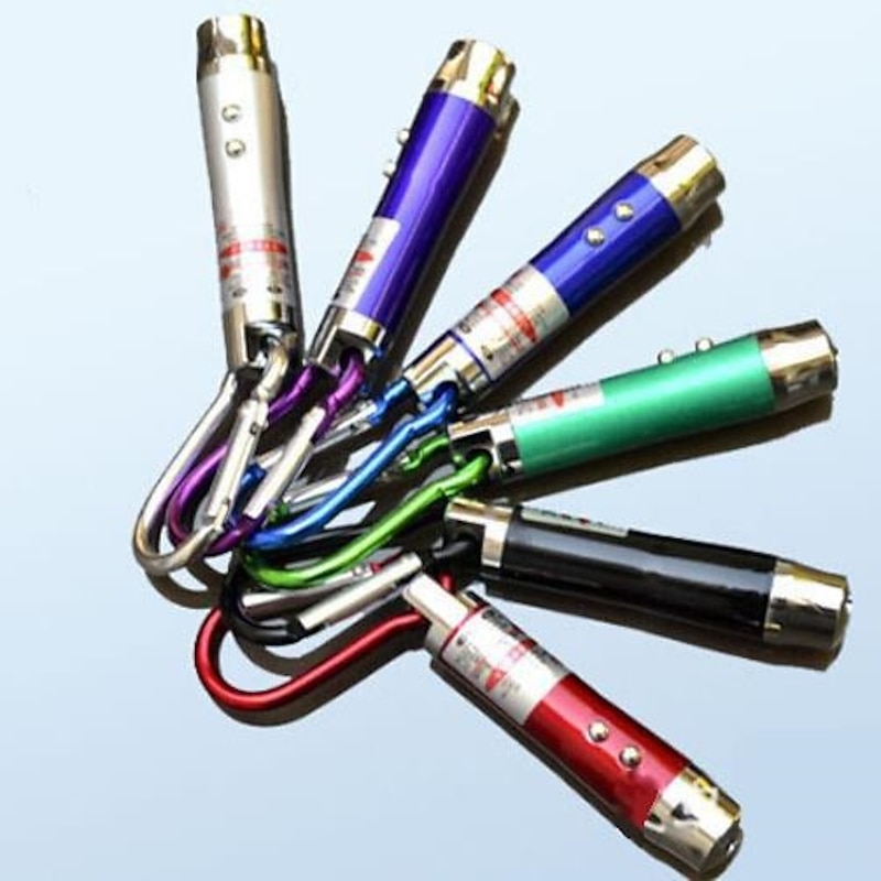 Outdoor Mini Climbing Buckle Laser Pen Pointer - 3pcs LED Flashlight & UV Black Light Torch with Keychain for Camping (Random Color)2