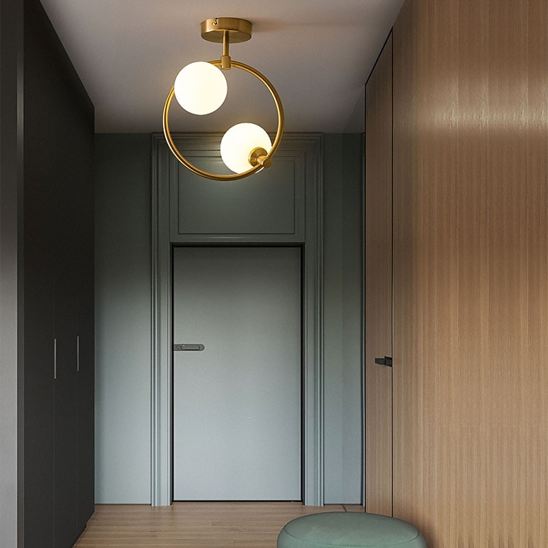2-light Glass Ball Ceiling Light With Bulb Modern Brass Ceiling Light Fixture Nordic Entryway Hallway 25 cm Geometric Shapes Flush Mount Lights2