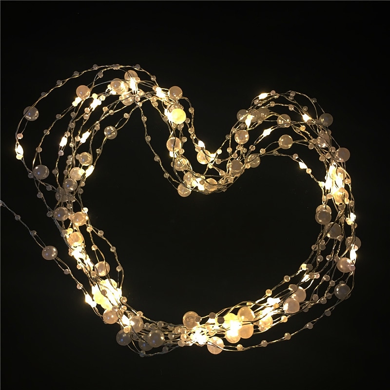 Elegant Wedding Reception Party 1PCS Battery Operated Pearl LED Copper Wire String Lights Pearlized Fairy Lights for Wedding Home Party Christmas Decorations 2M 20Leds4