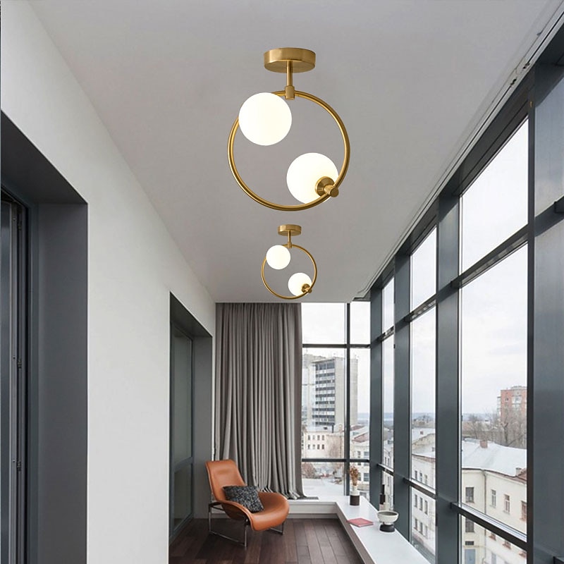 2-light Glass Ball Ceiling Light With Bulb Modern Brass Ceiling Light Fixture Nordic Entryway Hallway 25 cm Geometric Shapes Flush Mount Lights4
