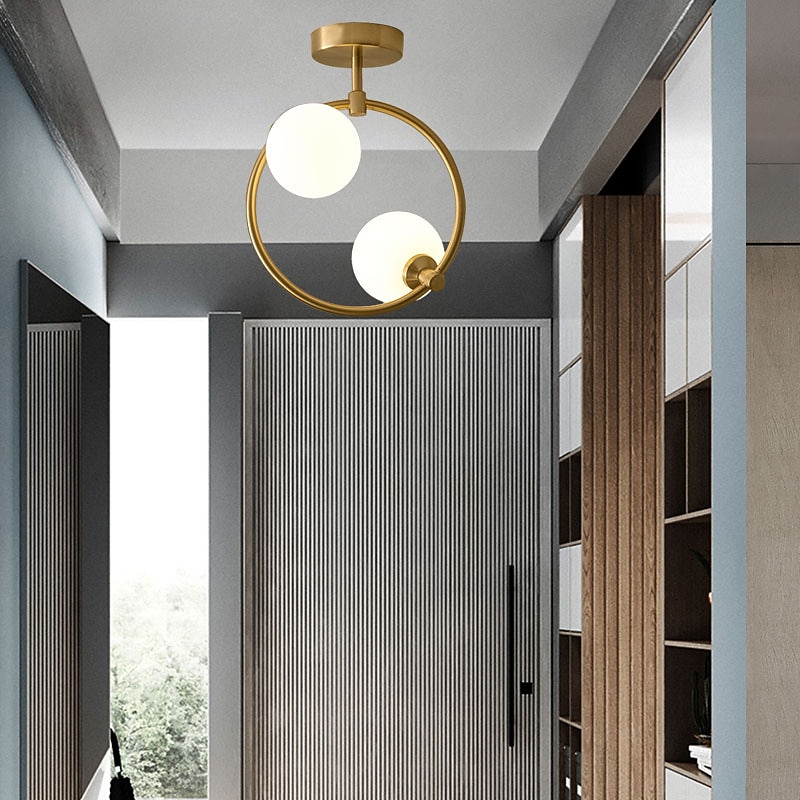 2-light Glass Ball Ceiling Light With Bulb Modern Brass Ceiling Light Fixture Nordic Entryway Hallway 25 cm Geometric Shapes Flush Mount Lights