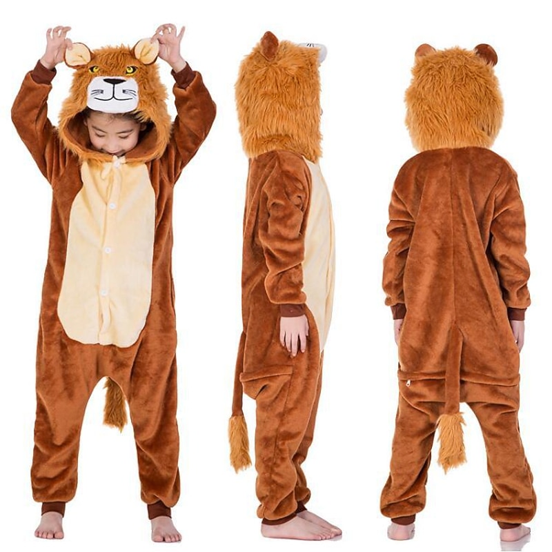 Kid's Lion Nightwear Camouflage Onesie Costume Carnival Costume Lion Onesie Pajamas Kigurumi Pajamas Funny Costume For Boys and Girls Christmas Carnival Children's Day Cartoon