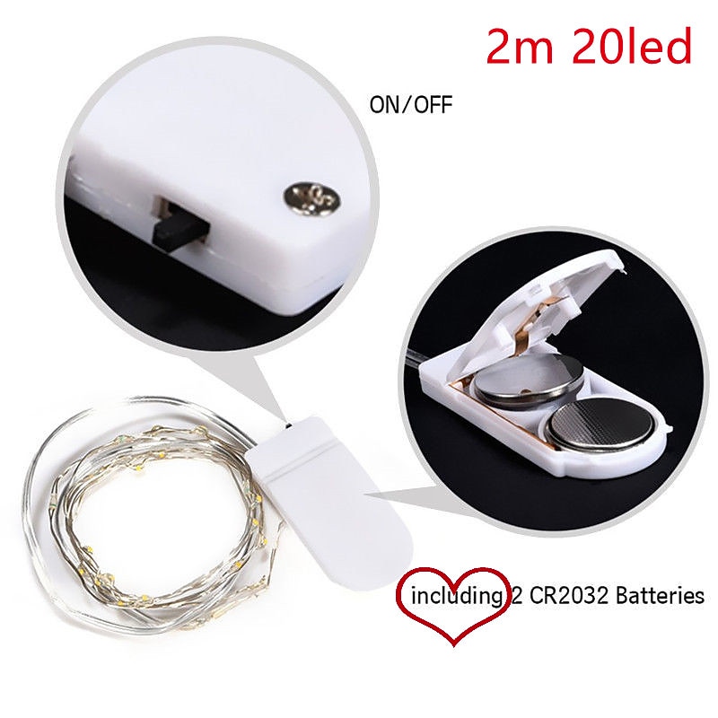 24pcs Led String Lights Outdoor String Lights 2m 20leds CR2032 Battery Power Operated Copper Wire Fairy Lights for DIY Christmas Home Garland Bar Decoration3