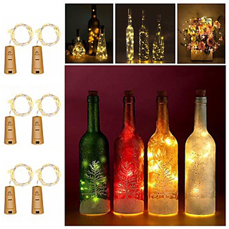 2m Wine Bottle String Lights 6pcs 20 LEDs Warm White White Red Creative Decoration for Party Holidays Christmas Tree Light up3
