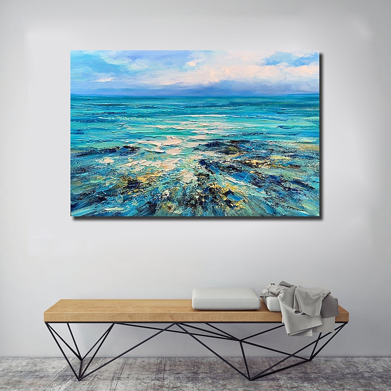 Handmade Oil Painting Canvas Wall Art Decoration Seascape Blue Sky for Home Decor Rolled Frameless Unstretched Stretched Frame Hanging Painting
